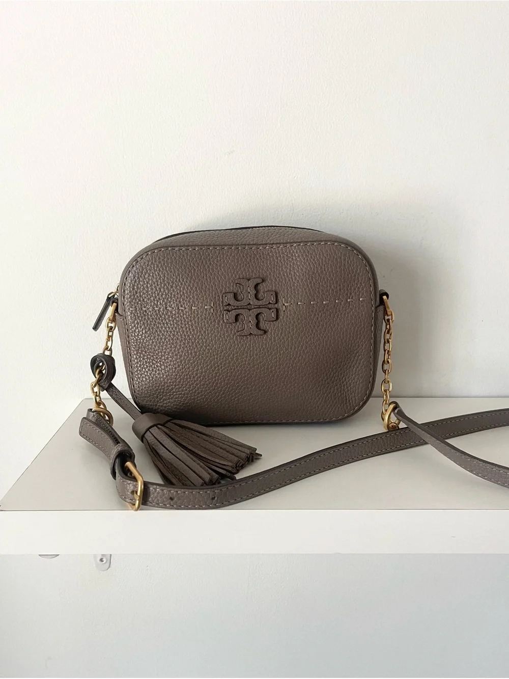 Tory Burch McGraw Taupe Brown Crossbody Bag